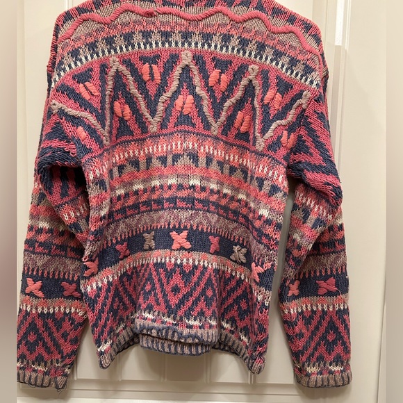 Sigrid Olsen pink, blue, white and taupe cotton/ramie knit sweater, S - Picture 2 of 8